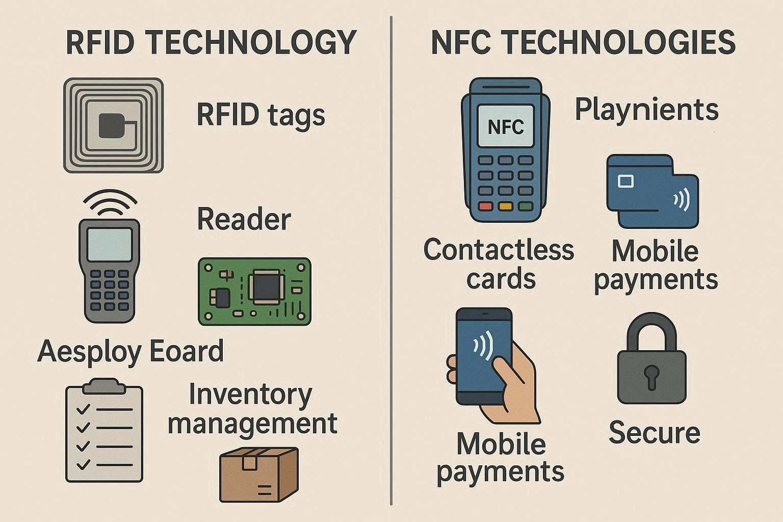 تصویر مقایسه فناوری RFID و NFC